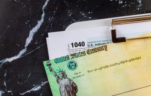 1040 Tax Form with Refund Check and stimulus refund check