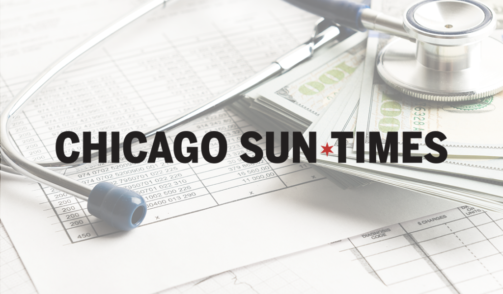 logo of The Chicago Sun-Times overlayed on a picture of medical bills
