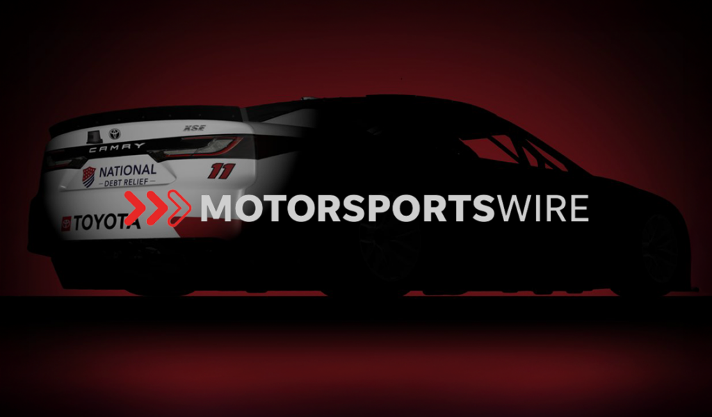 Motorsports Wire logo overlayed on image of Denny Hamlin No. 11 Cup Series Toyota with National Debt Relief wrap