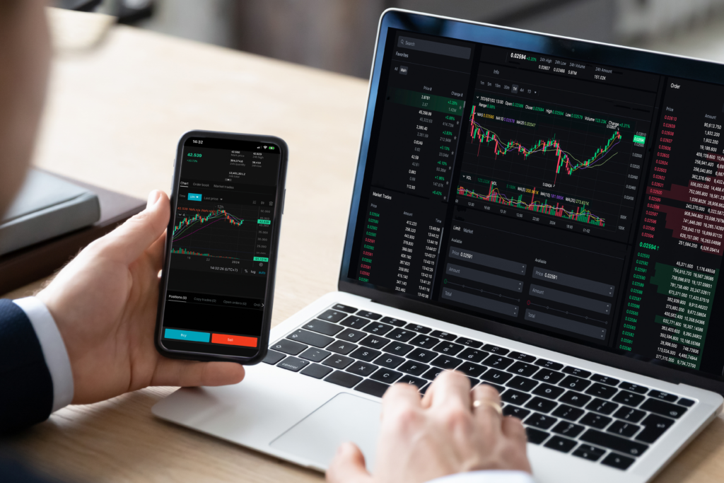 person looking at stock prices