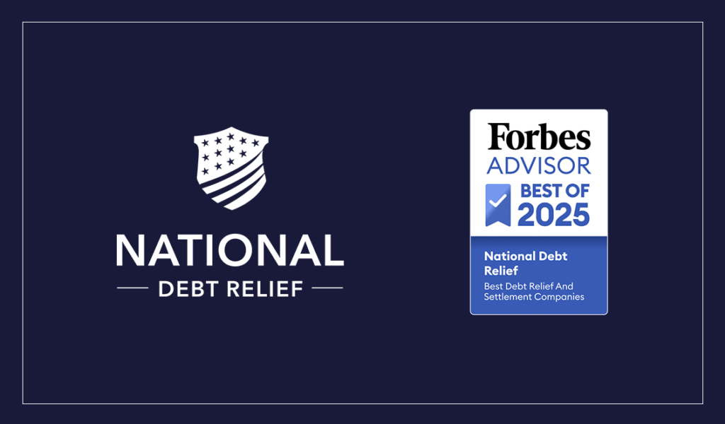 National Debt Relief logo next to a badge that reads “Forbes Advisor Best of 2025: Best Debt Relief Companies.”